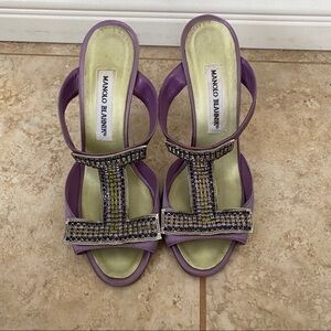 Manolo blahnik purple satin Swarovski mules sz 38